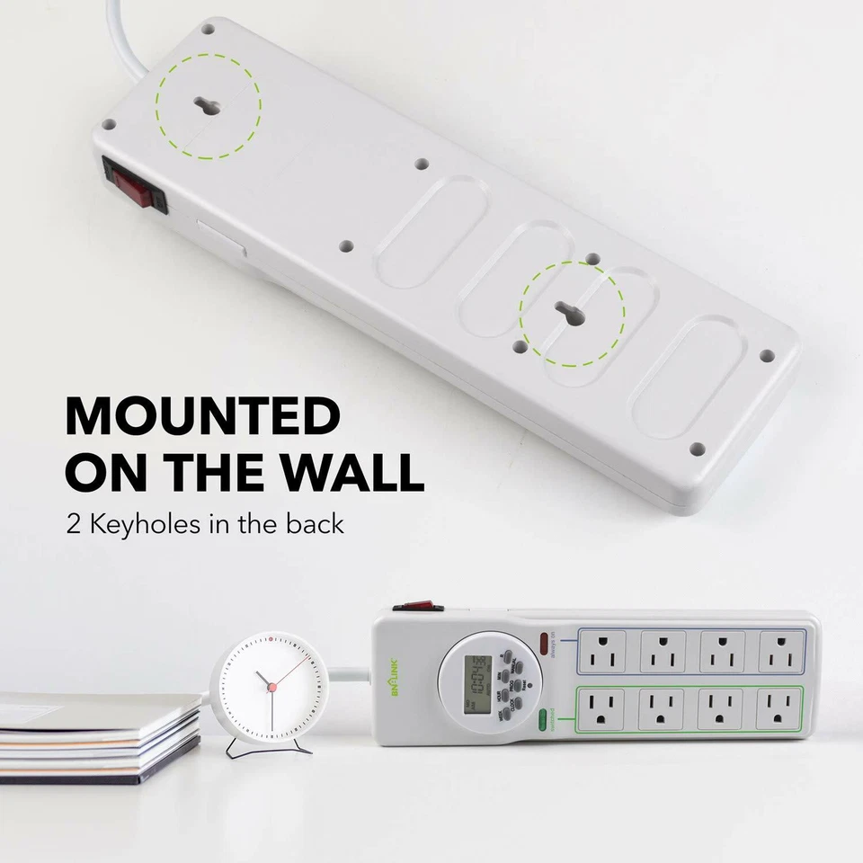 BN-LINK 8 Outlet Surge Protector with 7Day Digital Timer (4 Timed +4 Always On) - Image 4 of 4