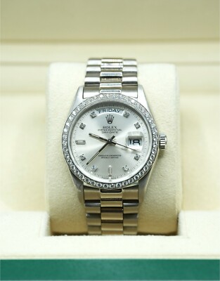 Mens 18ct White Gold Rolex Day-Date 36 18049 Factory Silver