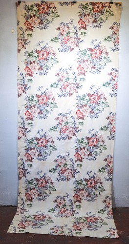 MID CENTURY BARKCLOTH LONG ASIAN FLORAL LENGTH PANEL - Picture 7 of 17