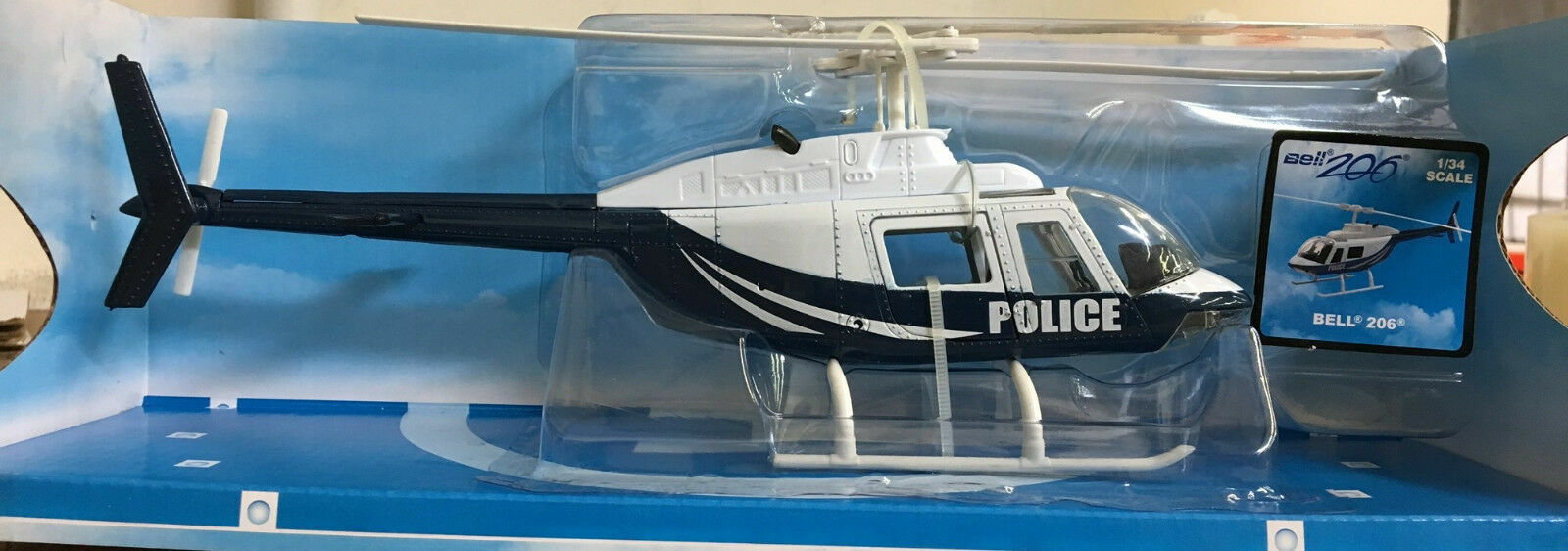 Elicottero Polizia Bell 206 New Ray Scala 1/34 Blu Scuro E Bianco - Modello Pressofuso