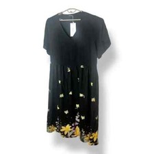 Bloomchic Black Yellow Floral Fit and Flare Midi Dress Size 22 24 New