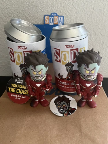 Funko Pop Soda Marvel Zombie Iron Man Glow Chase & Common Set Walmart Exclusive