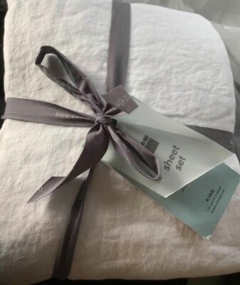 New  1st Quality West Elm Belgian European Flax Linen King Sheet Set Solid White