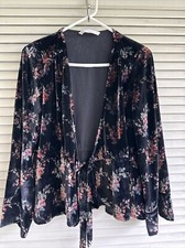 ZARA Black W/Floral Prints Structured Open Front Tie Closure Blazer Jacket SZ M.