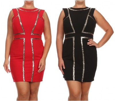 PLUS RED BLACK SEQUIN COCKTAIL EVENING CLUB FASHION MINI DRESS NEW 1X 2X 3X