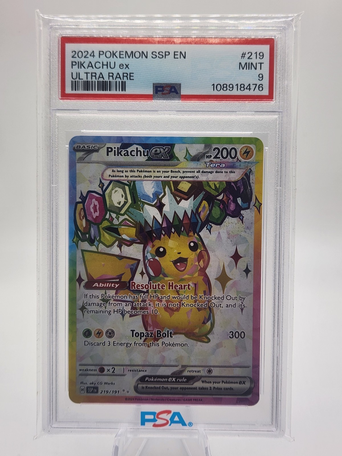 Pokemon Surging Sparks - Pikachu EX 219/191 Ultra Rare Card PSA 9