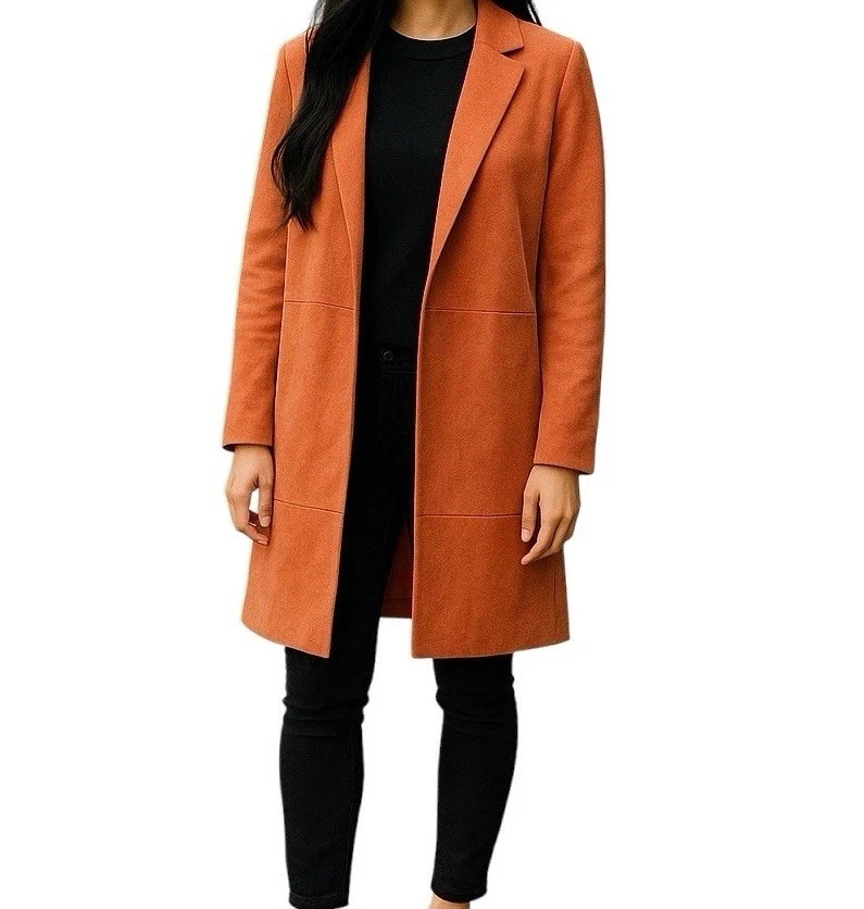 Casaco feminino Marc New York camurça sintética salmão bronzeado aparência lagen bolsos tamanho P