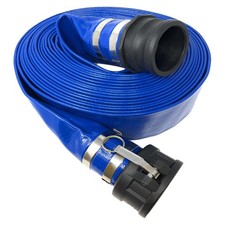 Gloxco 4" x 50' Blue Lay Flat PVC Discharge Hose Assembly with Poly Cam and G...