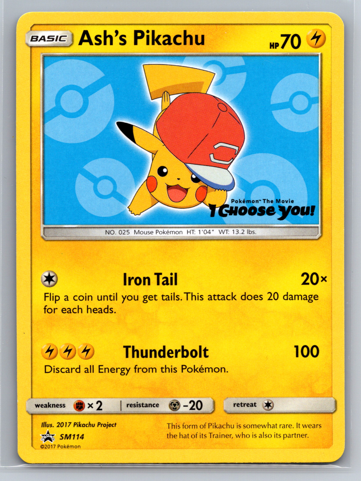 Ash's Pikachu SM114 Regular Promo Pokemon TCG Card Near Mint