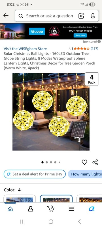 WISEgham 4 Pack Solar Globe String Lights 160 LED Warm White 29.44ft IP44
