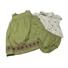 Vintage Gymboree Jumper Dress Green Codury Floral Emboridered S 3Y 3PC Blouse