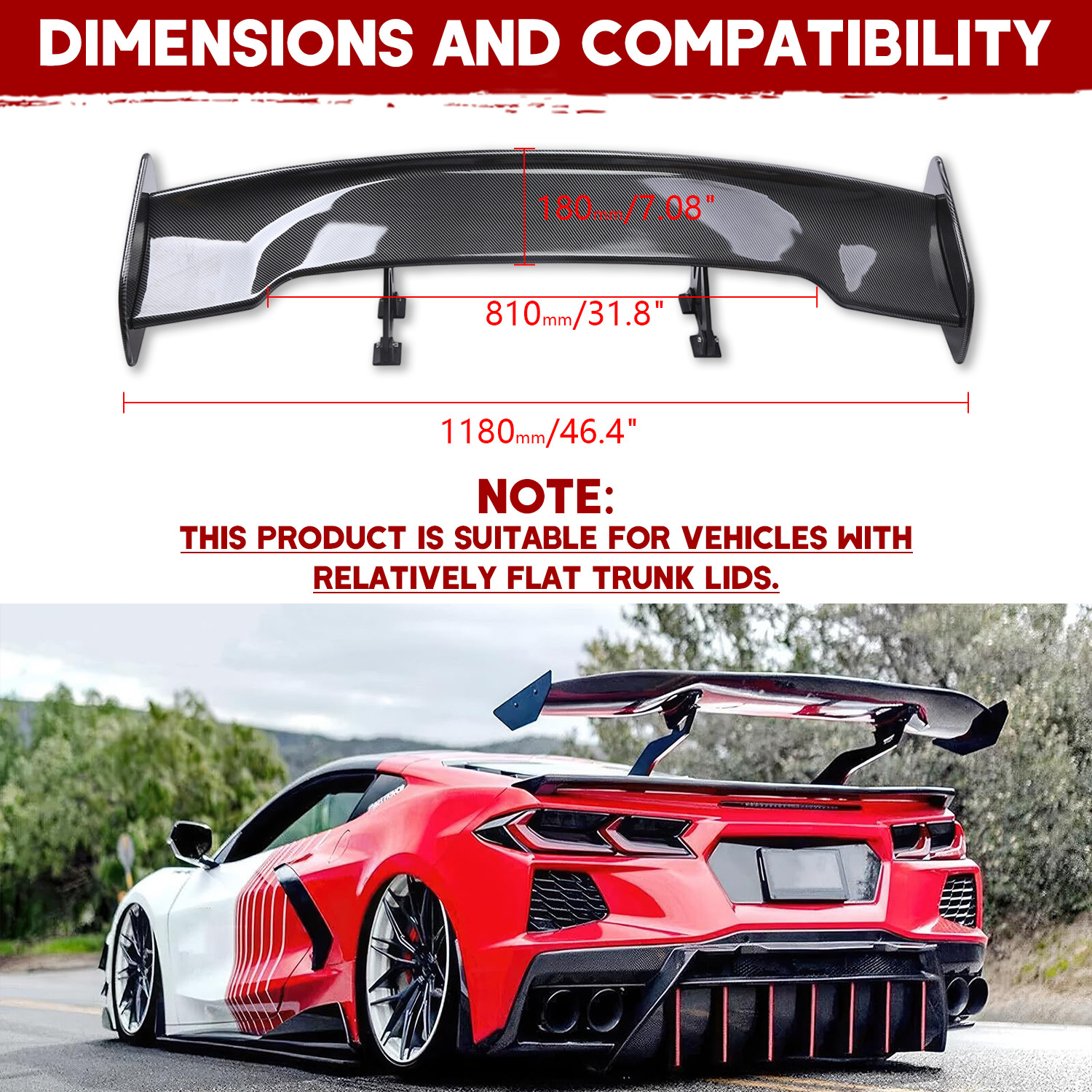 For Acura NSX Coupe Matte 47" Fiber Rear Trunk Spoiler Wing Adjustable GT-Style