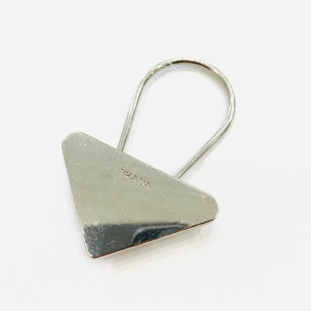 PRADA M716 Triangle Logo Charm Silver Used with Box