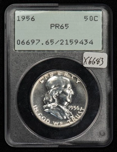 1956 50c Franklin Silver Half Dollar Proof - Ty2- OGH Rattler PCGS PF 65 - X6683