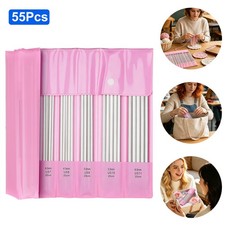 55Pcs Double Pointed Knitting Needles Set Stainless Steel with Case DIY Craft US