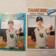 Max Fried 2026 Topps Heritage #130 Chrome Light Blue Sparkle & Base Trading Card