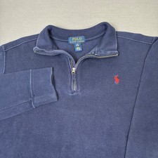 Polo Ralph Lauren Men's Navy Blue 1/4 Zip Mock Neck Sweater Red Pony Small