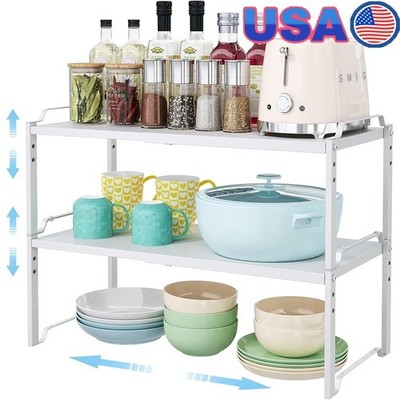 Expandable Kitchen Cabinet Shelf Organizer 2 Adjustable Metal Storage Racks New