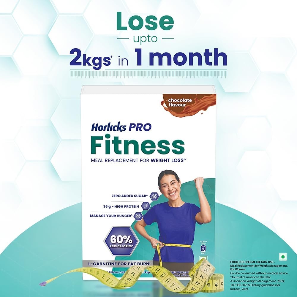Horlicks Pro Fitness Chocolate 400 g, reemplazo de comidas para perder peso...