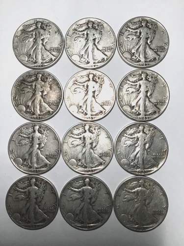 Lot of 12 Walking Liberty Half Dollars -90% Silver  Assorted 1940s.