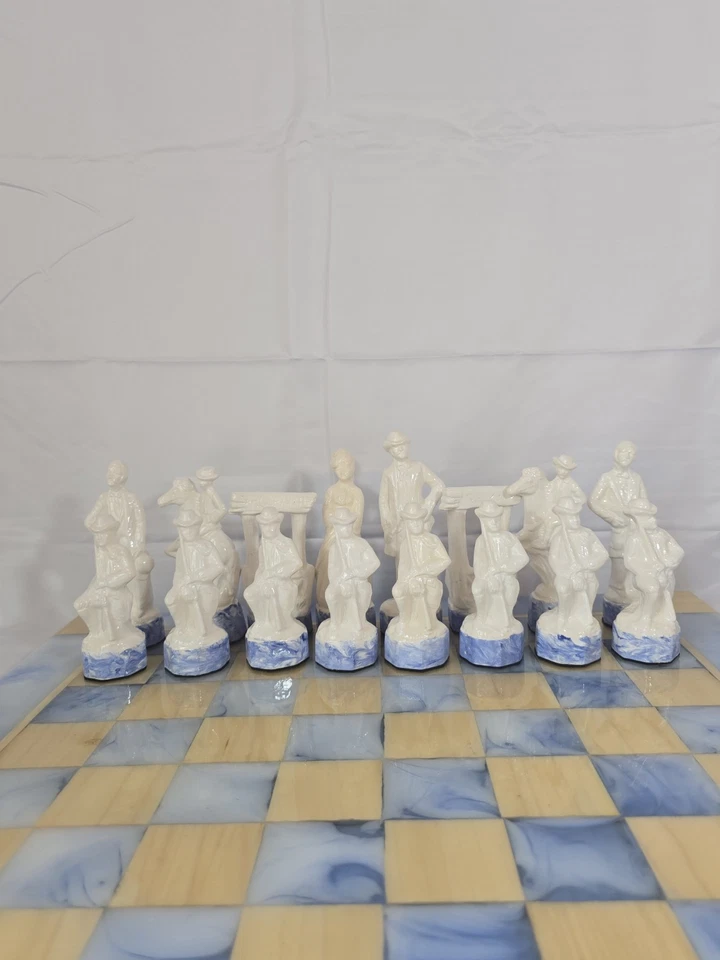 Ceramic Cowboy And Indian Chess Set And Resin Board. - Image 4 of 4