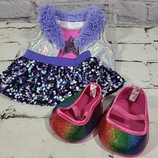 Build A Bear Rockstar Clothes Purple Girls Outfit Sparkle Skirt Shimmer Shoes
