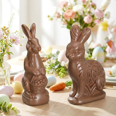2 Pcs Easter Chocolate Bunny Decor Figurines Brown Resin Rabbit Statues Spring T