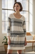 Gap Women's Large T Shirt Dress Long Sleeve Drawstring Waist Nautical Beachy