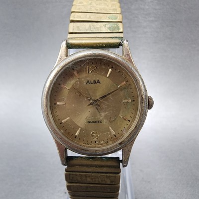 Seiko Alba Watch Women 30mm Gold Dial Gold Tone V321-6220 New Battery