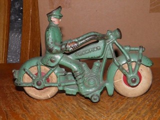 CHAMPION CAST IRON GREEN POLICEMAN MOTORCYCLE LARGE 7" GOOD PIECE LOOK