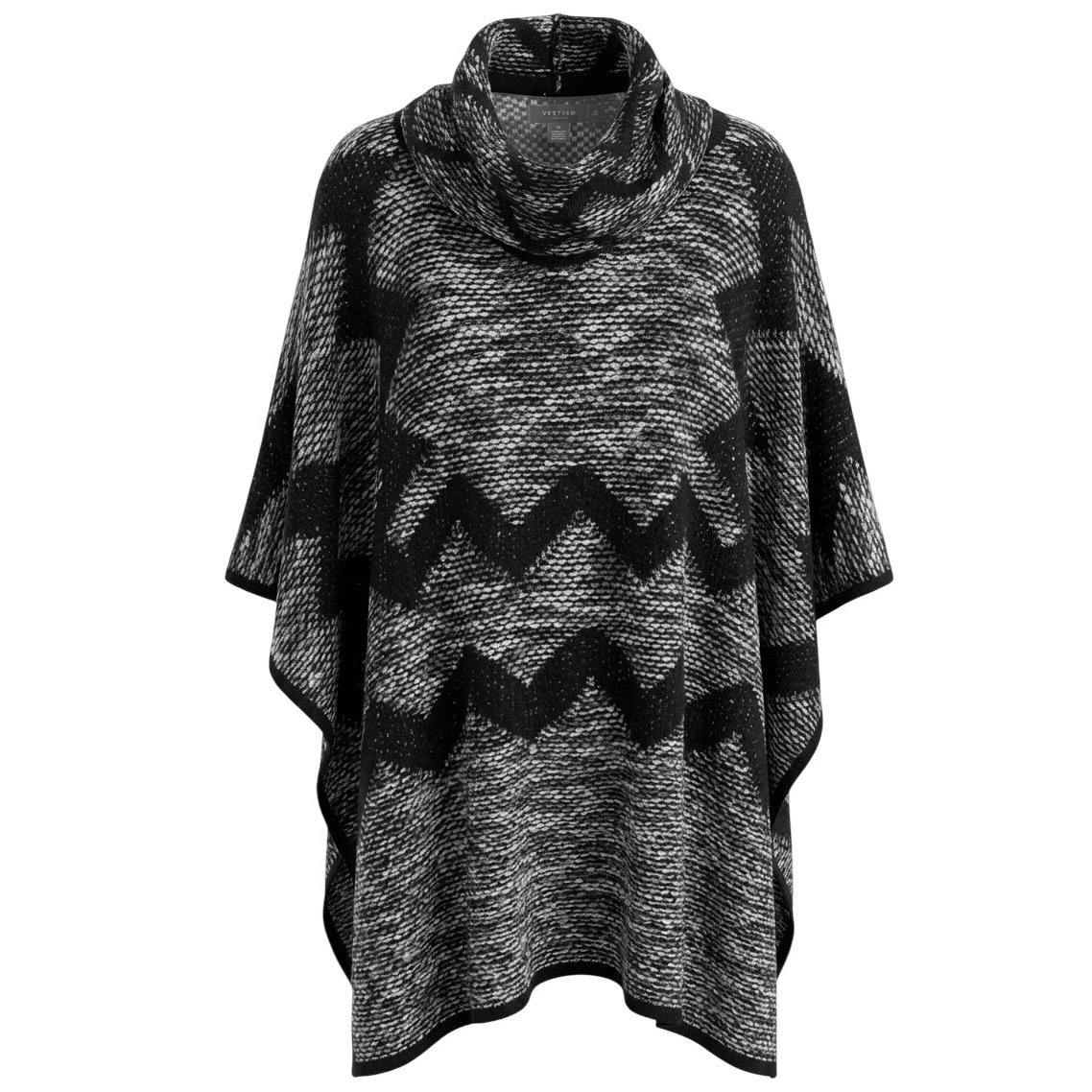 Vertigo Black White Chevron Cowl Neck Lambswool Poncho Sweater S/M Lagenlook