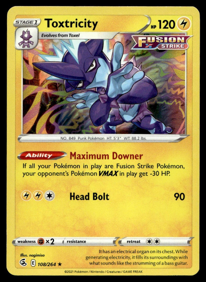 Toxtricity 108/264 Pokemon Card Fusion Strike Rare 120 HP Holo LP C15