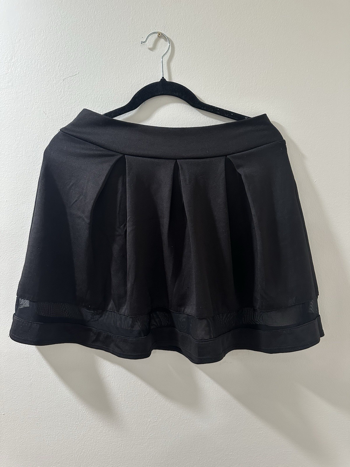 Brat Star Womens Black Elastic Waist Lace Strip Pull On Flare Satin Skirt SIZE M