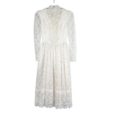 Vintage Jessica McClintock Wedding Dress Lace Victorian White Beaded NO FLAWS- 4