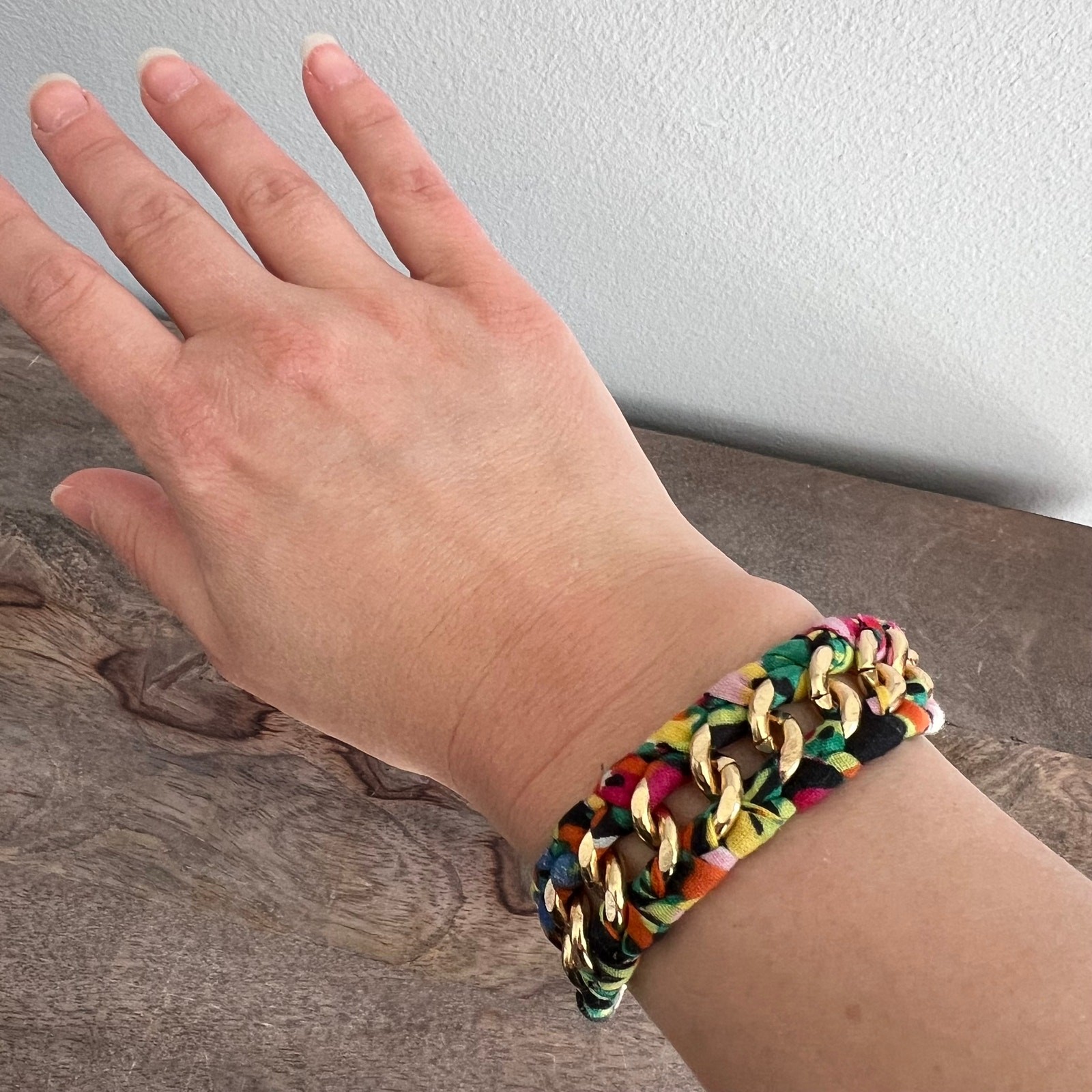 Vibrant multicolor patterned wrapped gold chain t… - image 4