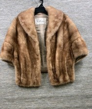 Vintage Genuine Furs by Kirschner Natural Brown Mink Shrug Shawl Stole Wrap OS