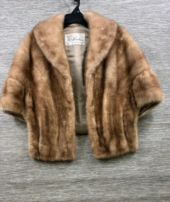 #ad Vintage Genuine Furs by Kirschner Natural Brown Mink Shrug Shawl Stole Wrap OS $119.99