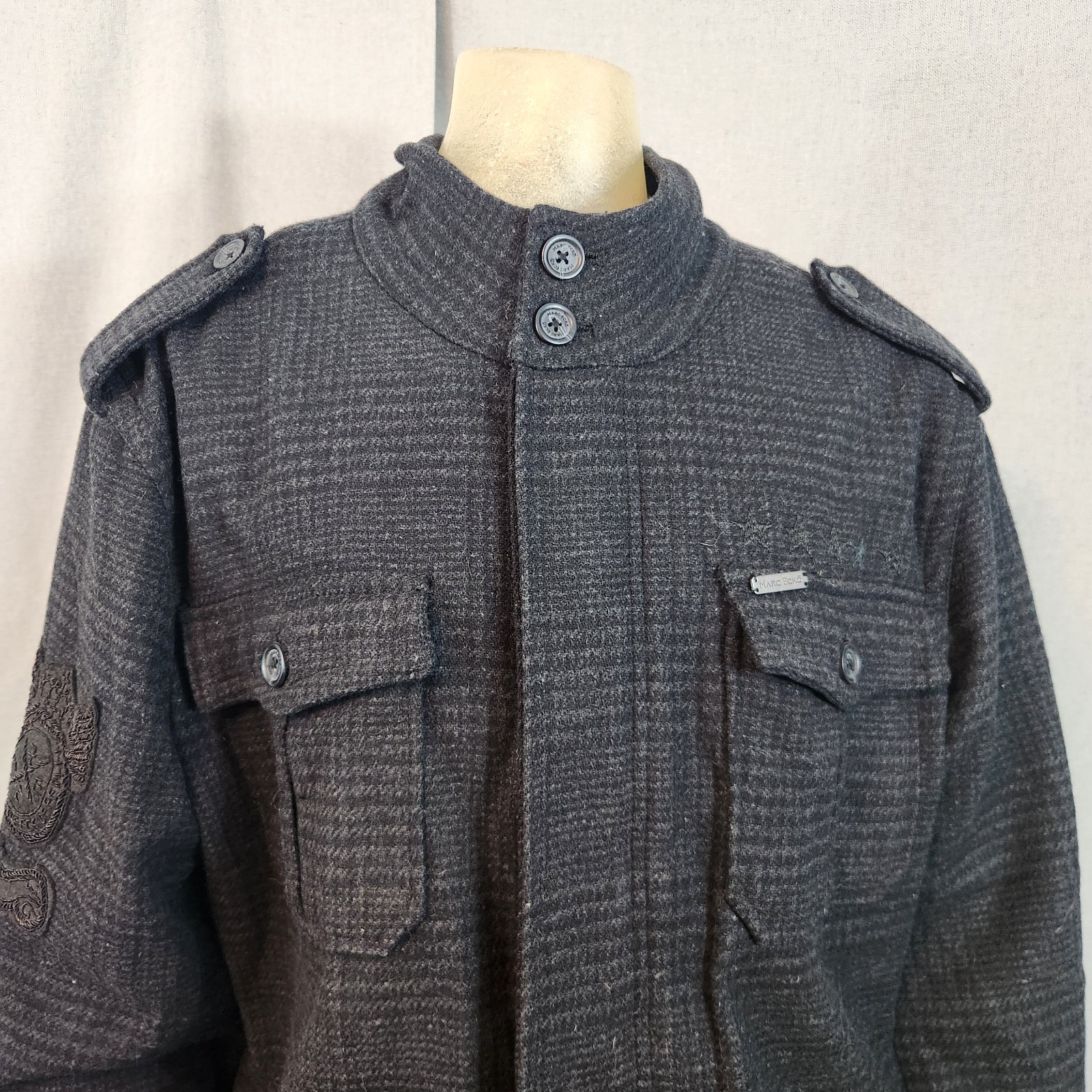 Marc Ecko Black Gray Check Wool BlendShell Insula… - image 2