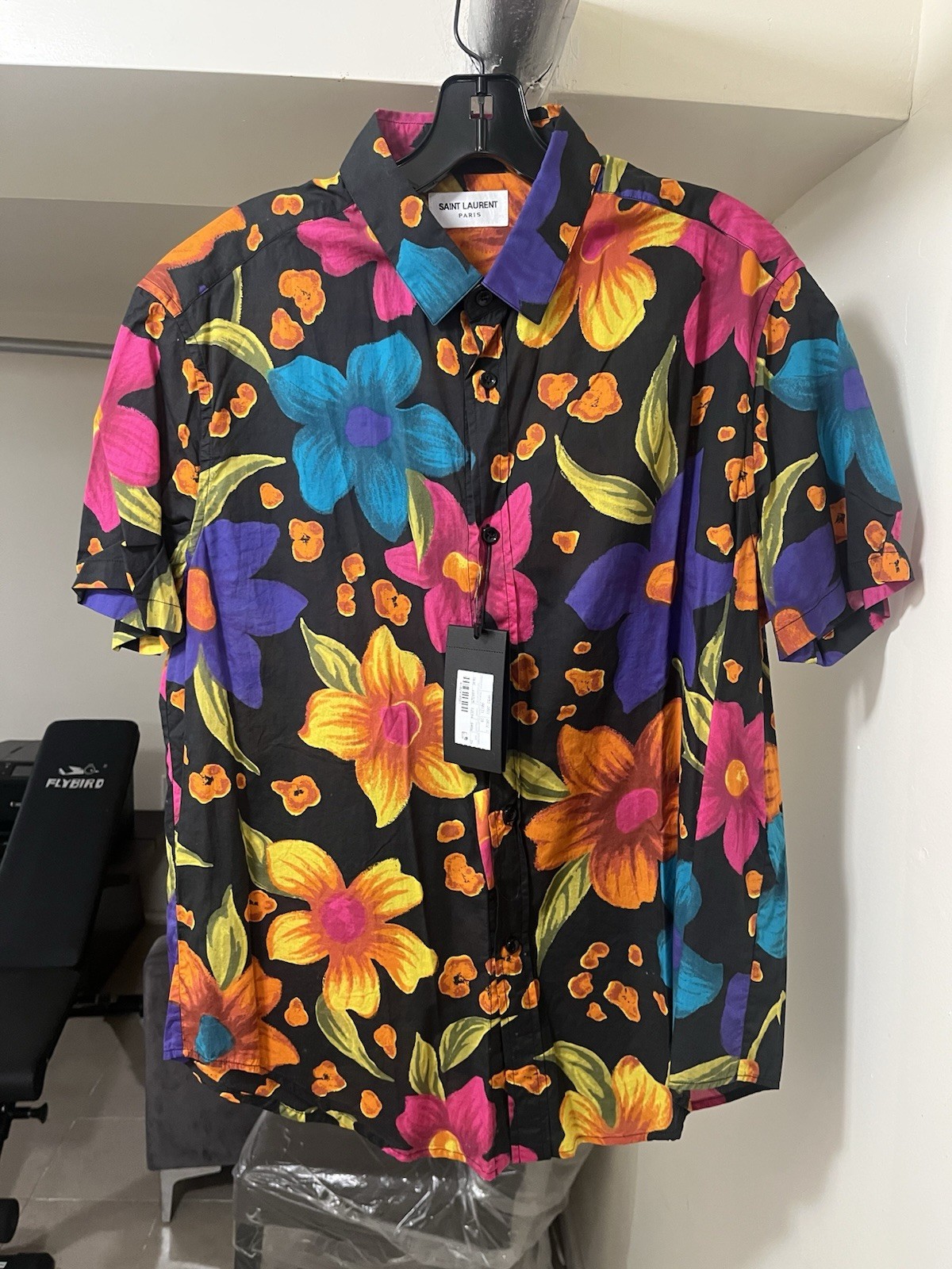Saint Laurent Paris Men's Floral Shirt Short Sleeve Sz 39/15.5(Medium)
