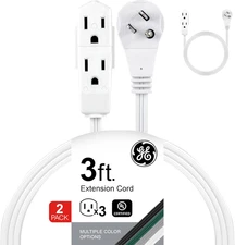 GE 3-Outlet Flat Extension Cord 3 Ft Grounded Extension Cord with Multiple Outle