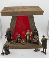 Vintage 12 Piece Made In Italy Wooden Nativity Set Wood Stable MidCentury MCM