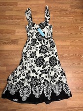NWT Floral Tiered Ruffle Cotton Midi Dress Pockets Smocked XS