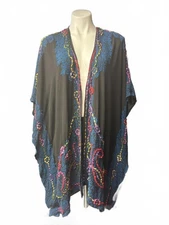Vintage Raj Embroidered Black and Blue Women's Kimono Shawl Scarf