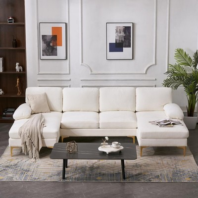 Sofa Set U Shape Sectional with Double Chaise and Gold Plated Legs Couch