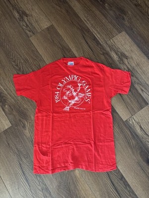 Vintage 1984 Olympig Games Shirt Large Red Hanes Single Stitch Torch Runner vTG