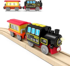 Battery Operated Locomotive Train for Wooden Tracks, Motorized Train Toys for To