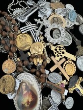 Lot Of Vintage Religious Pieces Stuff Rosary Crosses Christian More