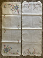 Two Vintage table runners or dresser scarves, 37 x 13, one with small bright flo