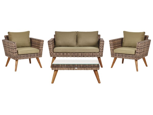 4-Sitzer Lounge Set 4-Teilig Rattan Dunkelbraun Auflagen OlivgrüN Vittoria-image