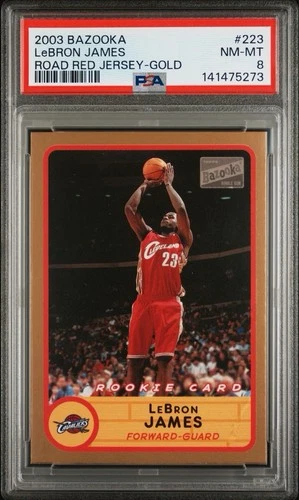 2003 Bazooka LeBron James Rookie Card #223 Gold PSA 8 - Road Red Jersey RC
